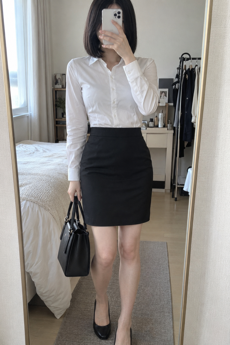 공시생 합격 일기, 흰 블라우스와 검은 치마로 준비한 출근 OOTD