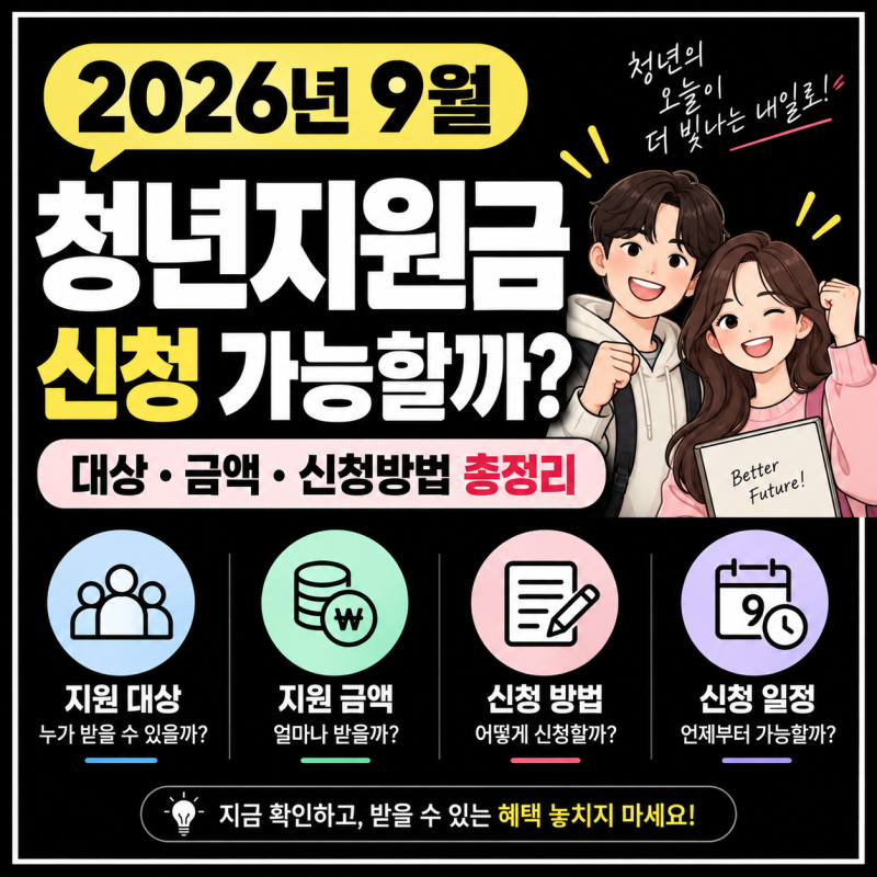 2026년 9월 청년지원금 신청 가능할까? 대상·금액·신청방법 총정리