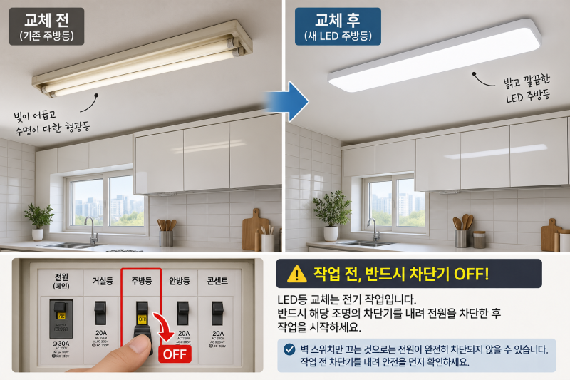 LED등 교체 방법｜거실등·주방등 셀프로 바꾸기 전 꼭 확인하세요