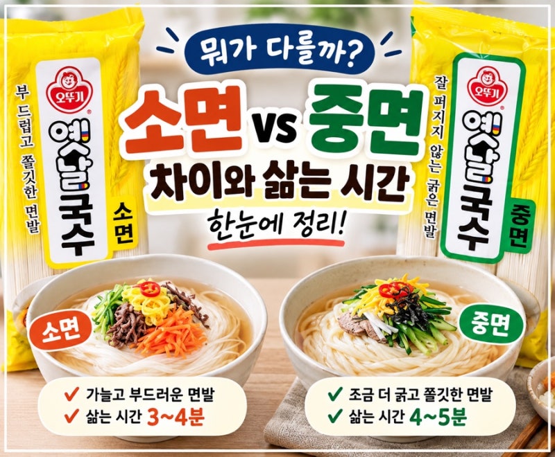 소면 중면 차이 뭐가 다를까? 국수 삶는 시간까지 한눈에 정리