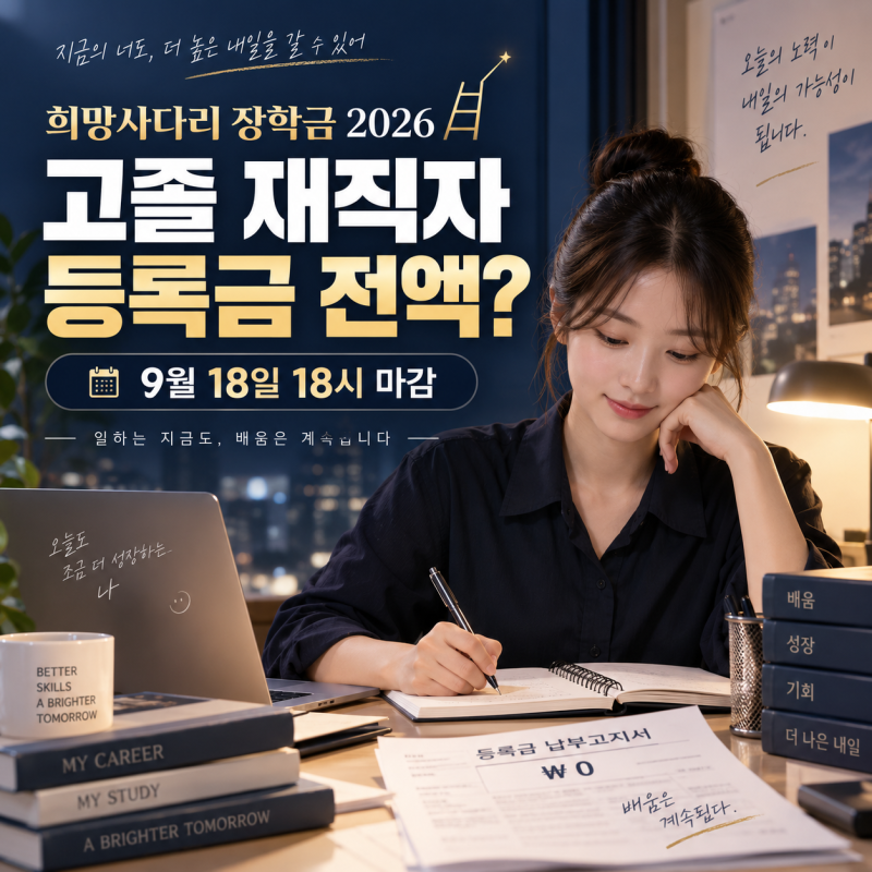 희망사다리 장학금 2026, 고졸 재직자 등록금 전액? 9월 18일 18시 마감