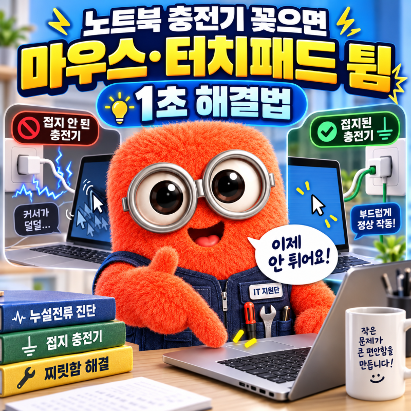노트북 충전기 꽂으면 마우스 터치패드 튐 1초 해결법: 누설전류 진단부터 접지 충전기 세팅....
