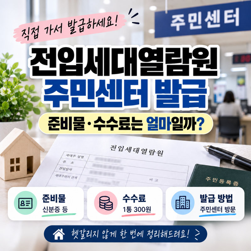 전입세대열람원 주민센터 발급, 준비물·수수료는 얼마일까?