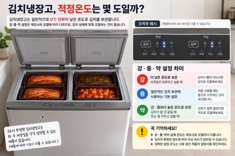 김치냉장고 적정온도 몇 도? 강·중·약 설정 차이와 김치 보관법