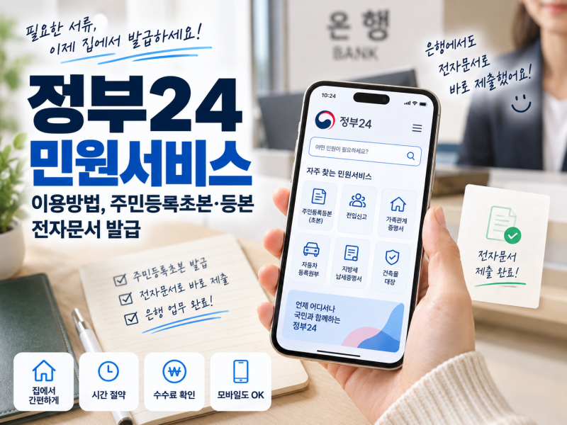정부 24 민원서비스 이용방법, 주민등록초본·등본 전자 문서 발급