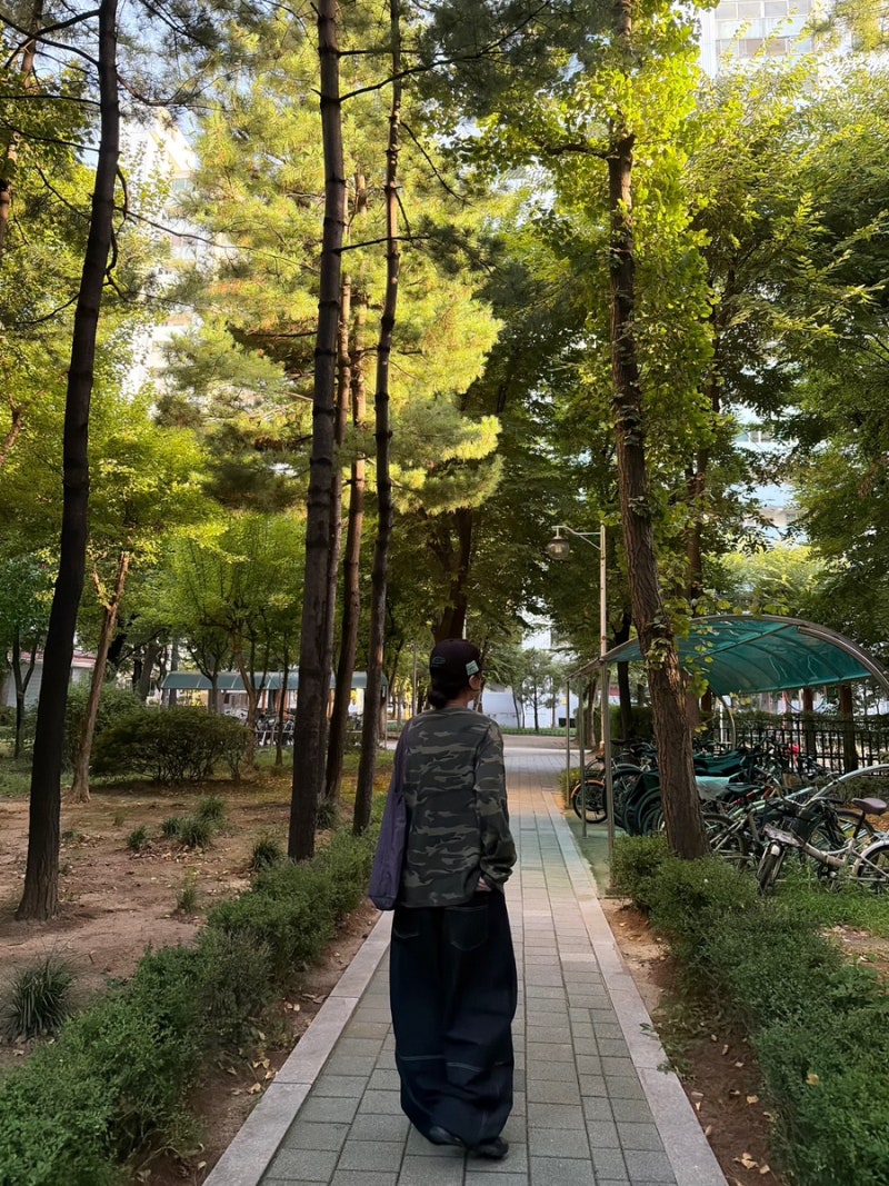 웹하우스 카모 와플롱슬리브,벌룬데님팬츠,반스 크로스패스