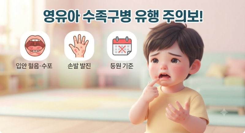 영유아 수족구병 유행 주의보! 입안 헐음·수포 초기 증상부터 전염력 기간·등원 기준 총정....