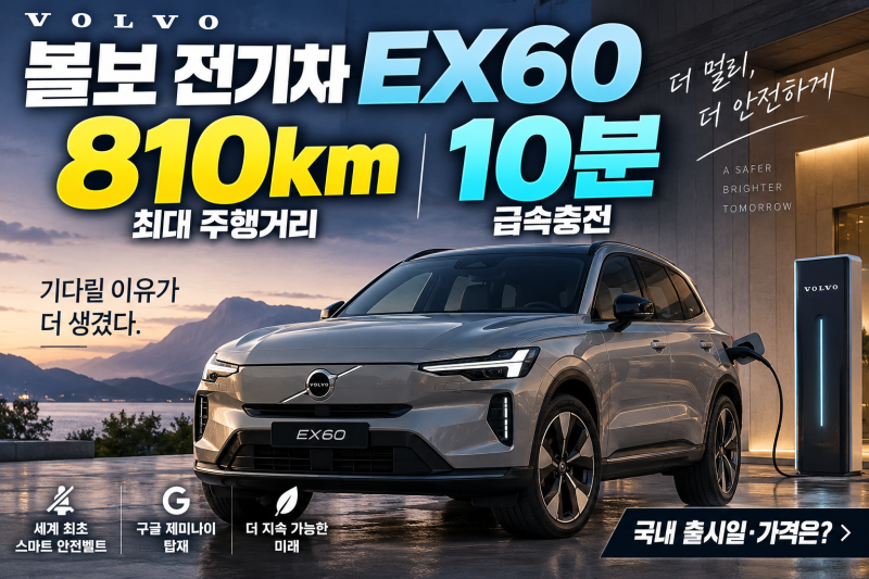 볼보 전기차 EX60, 최대 810km 주행·10분 급속충전!｜국내 출시일·가격은?