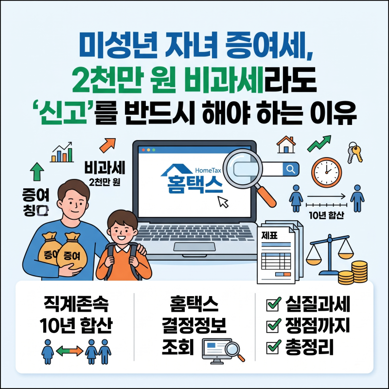 미성년 자녀 증여세, 2천만 원 비과세라도 '신고'를 반드시 해야 하는 이유 (부제: 직계존속 10....