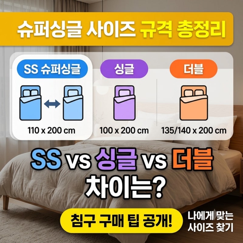 슈퍼싱글 사이즈 몇 cm? SS·싱글·더블 규격 비교 및 침구 사이즈 선택 팁