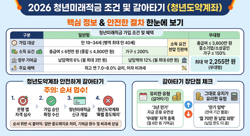 2026 청년미래적금 조건부터 청년도약계좌 갈아타기 절차·불이익 총정리