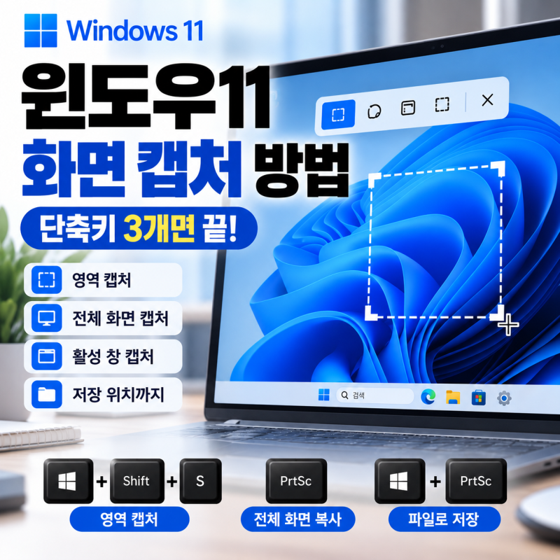 윈도우11 화면 캡처 방법, 이것만 알면 끝! 단축키 3개 총정리