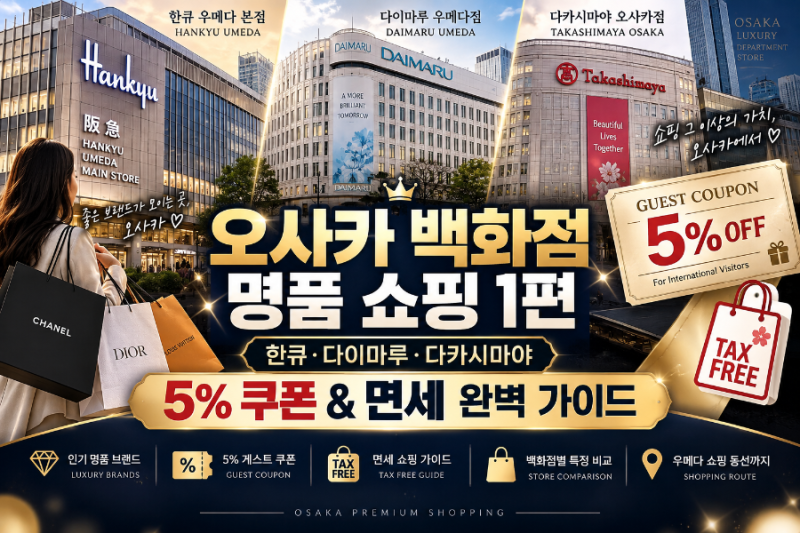 오사카 명품 쇼핑 1편 : 한큐·다이마루·다카시마야 5% 게스트 쿠폰 발급처·면세 환급 팁·셀....