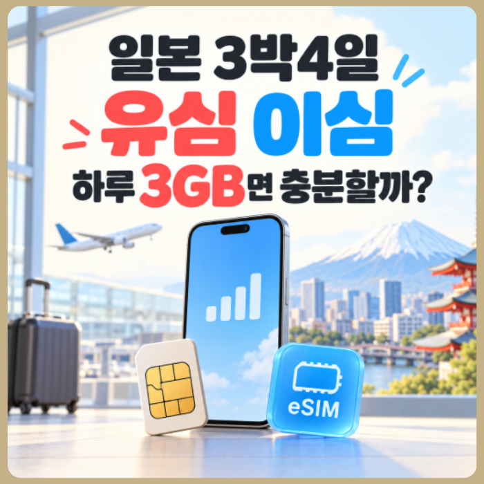 일본여행 준비물 유심·이심 추천, 3박4일 몇 GB 필요할까?