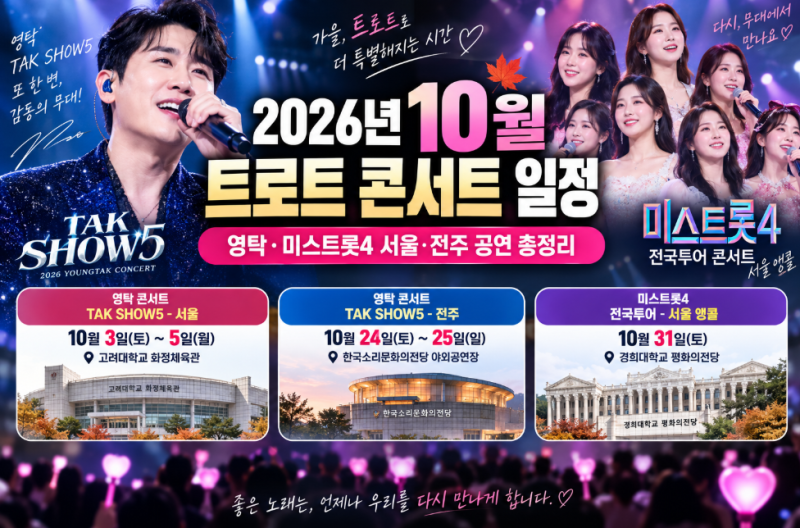 2026년 10월 트로트 콘서트 일정｜영탁·미스트롯4 서울·전주 공연 총정리