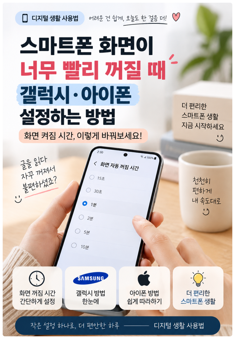스마트폰 화면이 너무 빨리 꺼질 때｜갤럭시·아이폰 화면 켜짐 시간 늘리는 방법