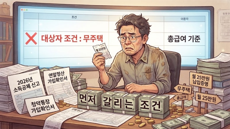 주택청약 소득공제, 2026년엔 월 25만원보다 먼저 갈리는 무주택·총급여 조건