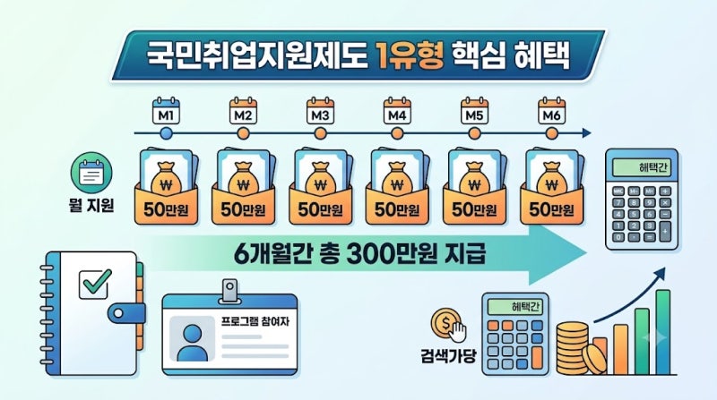 월 50만원씩 최대 300만원 지급! 국민취업지원제도 1유형 지원 요건과 알바 소득 기준 총정리