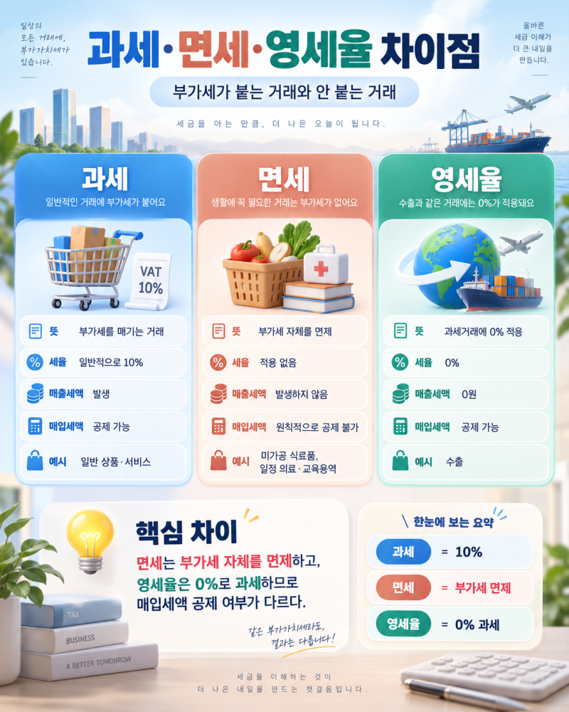 과세·면세·영세율 차이점! 부가세가 붙는 거래와 안 붙는 거래