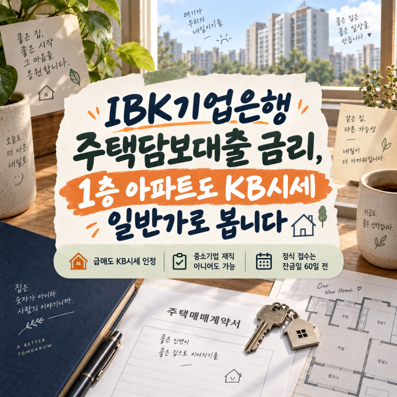 IBK기업은행 주택담보대출 금리, 1층 아파트도 KB시세 일반가로 봅니다