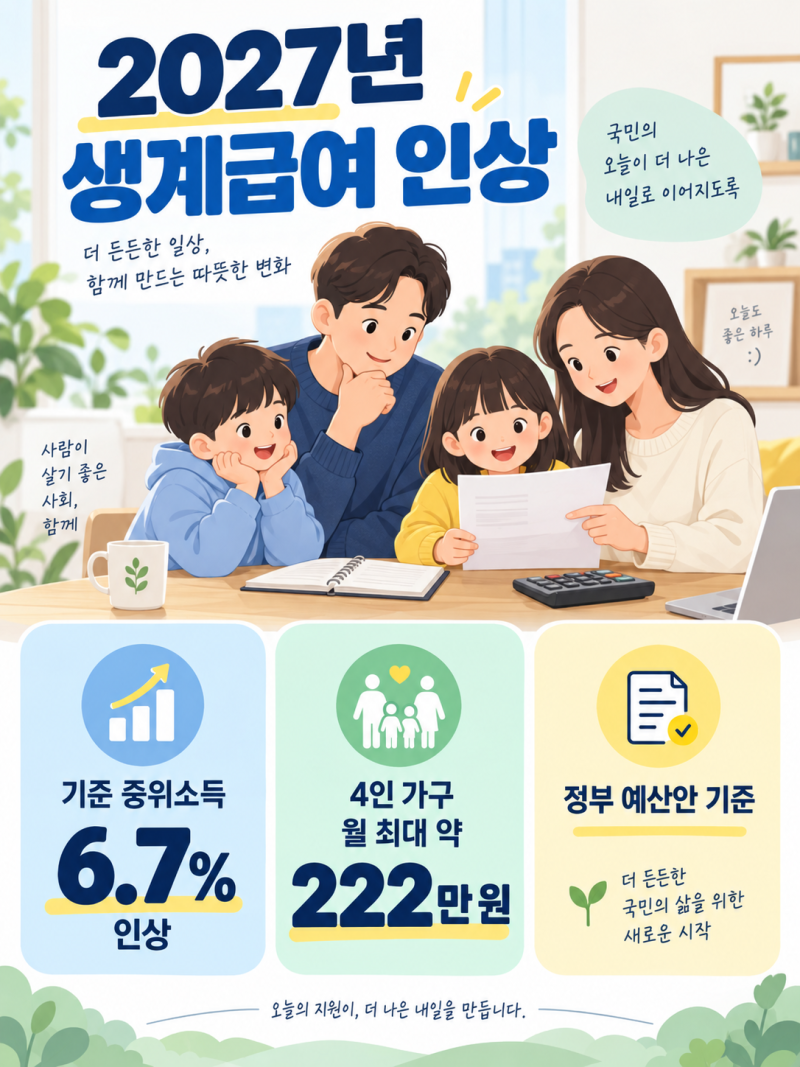 2027년 기초생활수급자 생계급여 인상.총정리