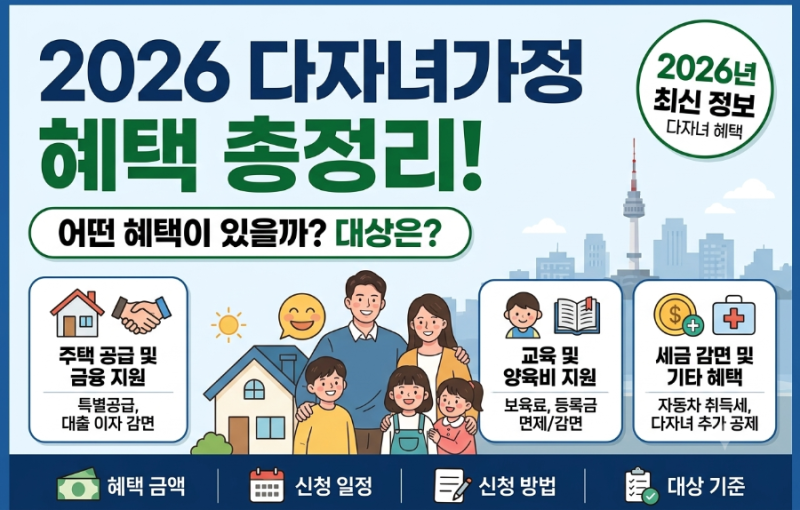 2026 다자녀 혜택 총정리｜2자녀·3자녀 이상 교통·자동차·전기차·장학금