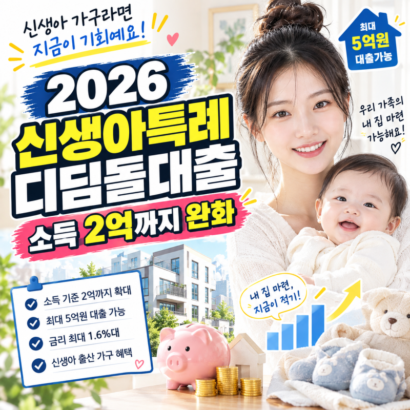 2026 신생아특례 디딤돌대출 총정리, 소득 2억까지 완화