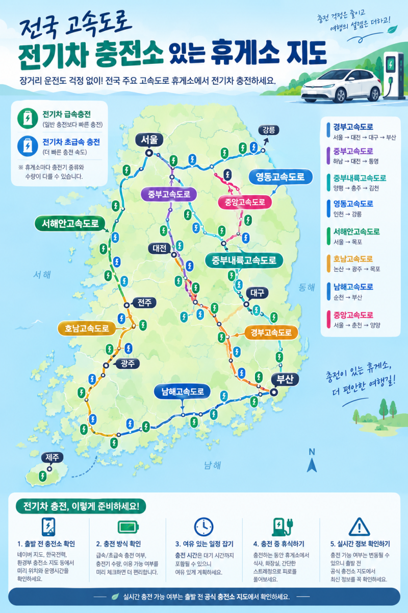 전국 고속도로 전기차 충전소 있는 휴게소 지도 총정리 / 추석 귀성길 전기차 충전 걱정된다....