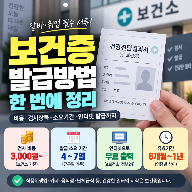 보건증 발급방법 소요 기간 보건소 검사부터 인터넷 재발급 출력 정보