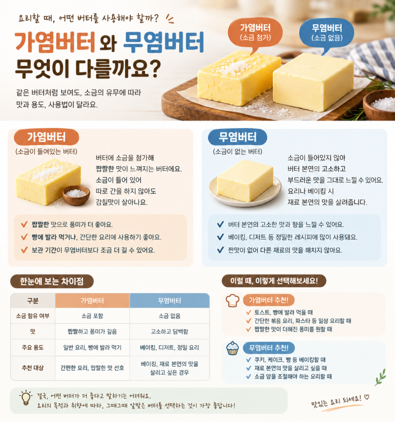 가염버터 무염버터 차이, 요리와 베이킹에는 어떤 버터를 써야 할까?