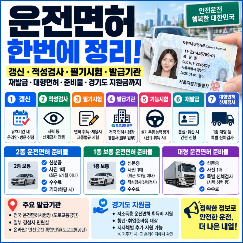 운전면허 갱신 필기시험 적성검사부터 발급기관·접수·기능시험·재발급·대형운전면허 신....