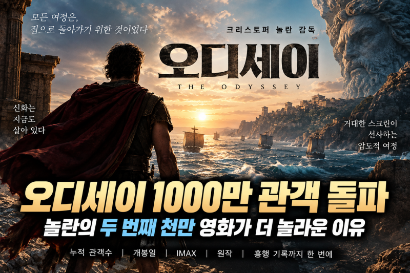 오디세이 1000만 관객 돌파, 놀란 두 번째 천만 영화가 더 놀라운 이유