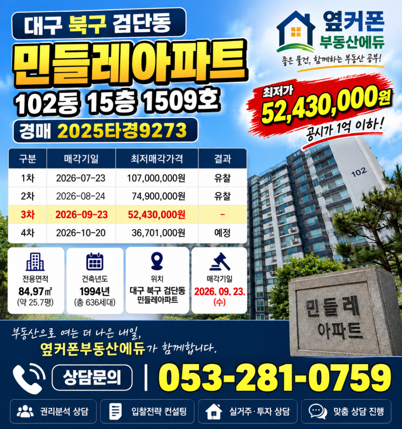 대구 민들레아파트 경매, 감정가 1억 700만원에서 최저 5,243만원으로 사진 2
