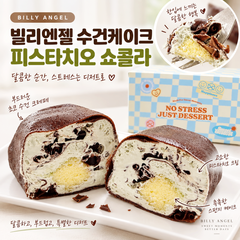 빌리엔젤 수건케이크 피스타치오 쇼콜라 롤케이크, 홈카페 디저트추천