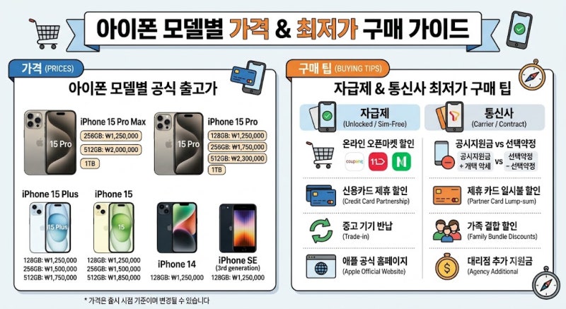 아이폰 신형 모델별 공식 출고가 및 자급제 통신사 최저가 구매 팁!