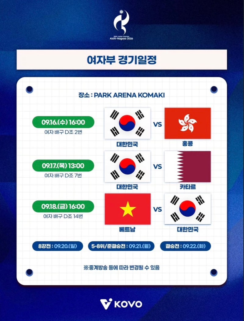 아시안게임 배구 일정 총정리…여자·남자 대표팀 언제 경기하나