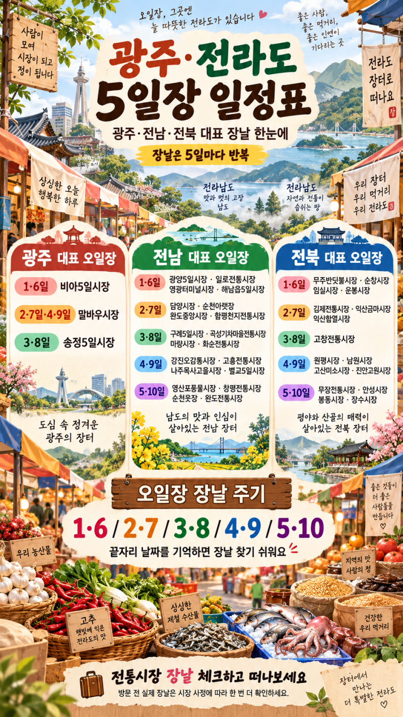 광주·전라도 5일장 일정표 총정리 광주·전남·전북 장날 한눈에 보기