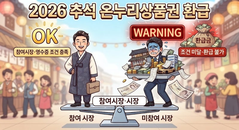 추석 전통시장 온누리상품권 환급 방법, 30%보다 먼저 갈리는 참여시장·영수증 조건 2026