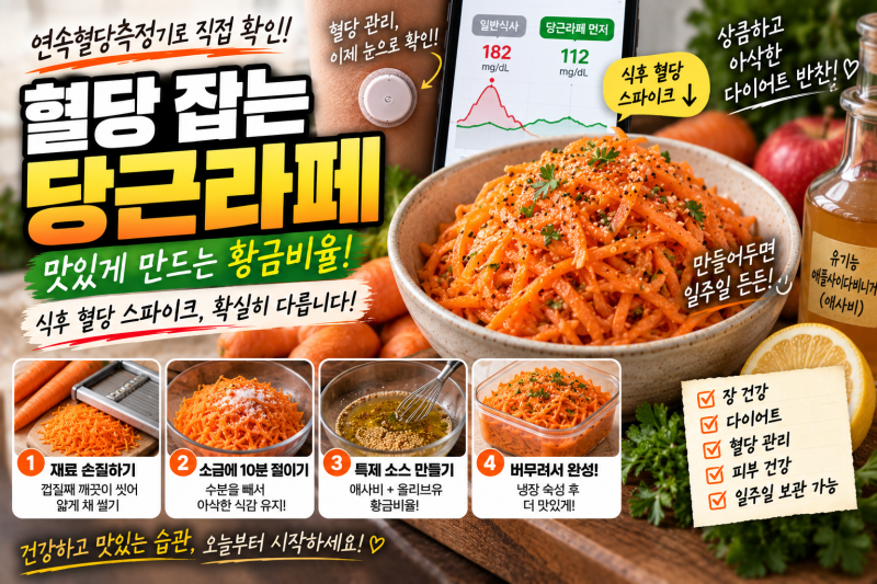 식후 혈당 스파이크 잡는 당근라페 만들기! 연속혈당측정기로 검증한 애사비 올리브유 절임 ....