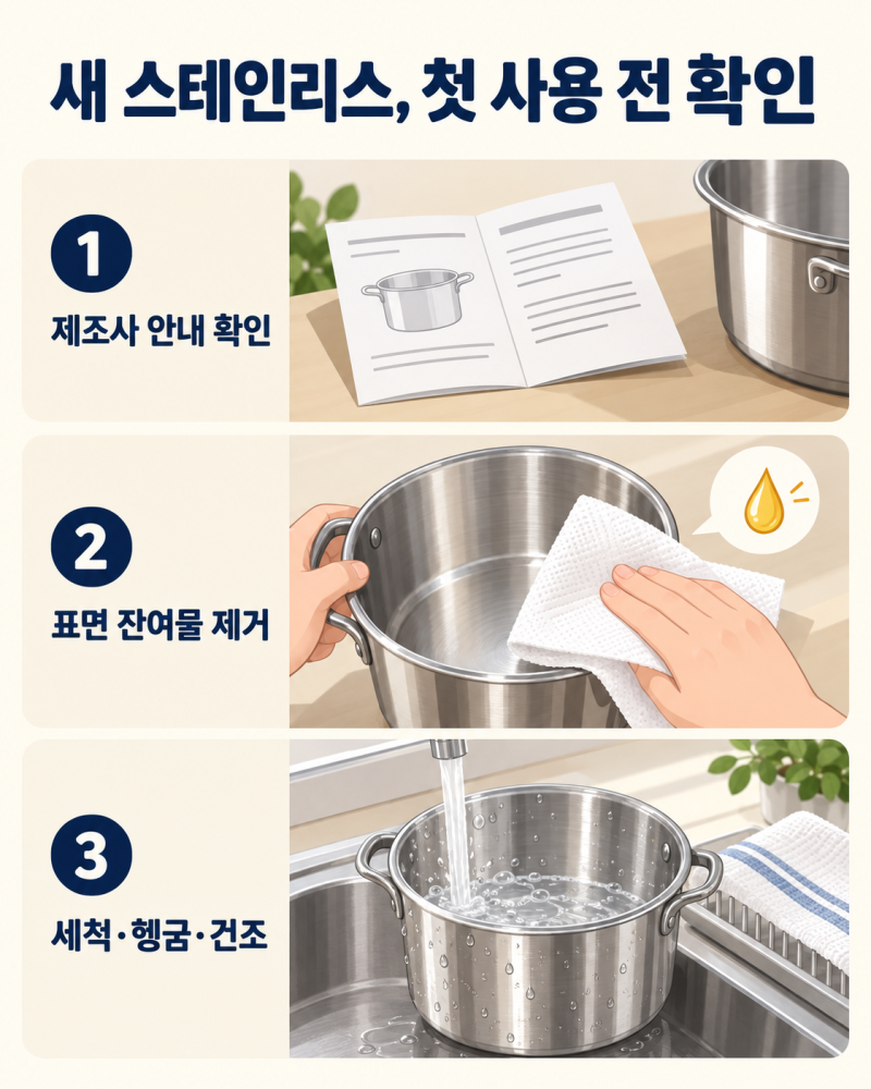 스텐 연마제 제거 방법, 새 스테인리스 첫 세척 순서