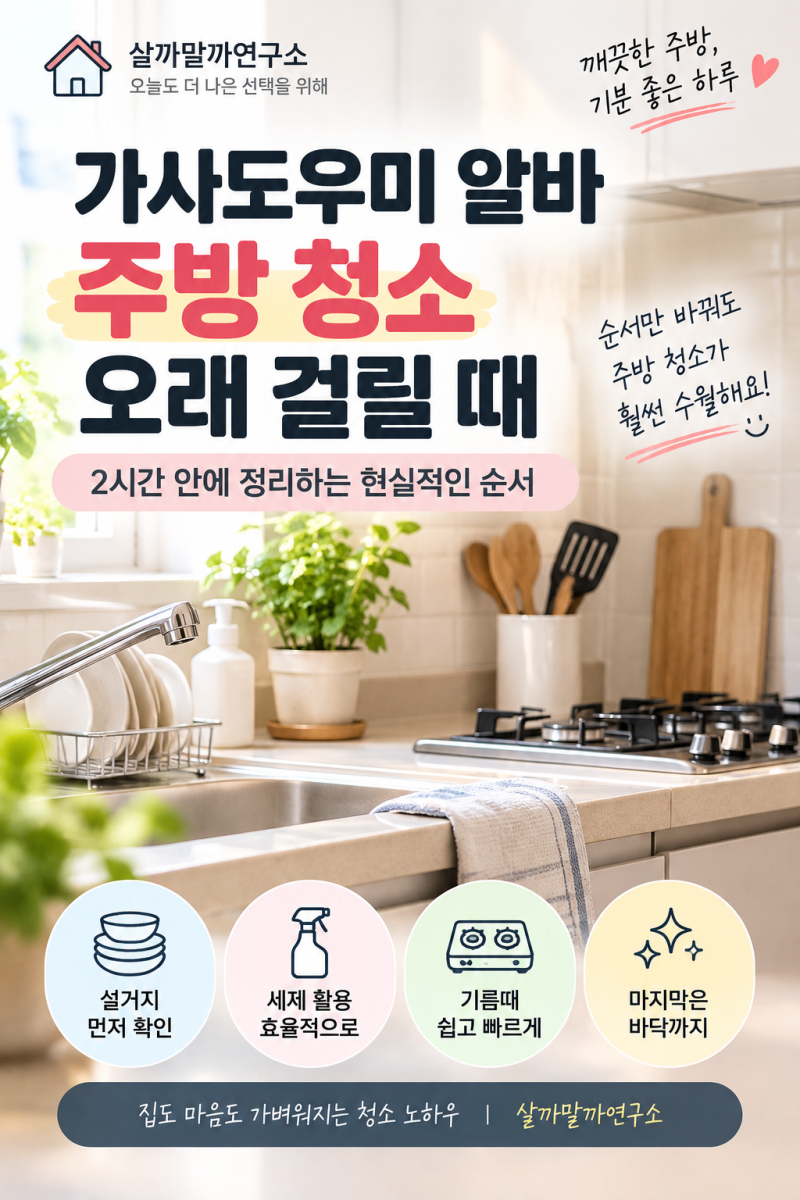 가사도우미 알바 주방 청소 오래 걸릴 때｜2시간 안에 정리하는 현실적인 순서