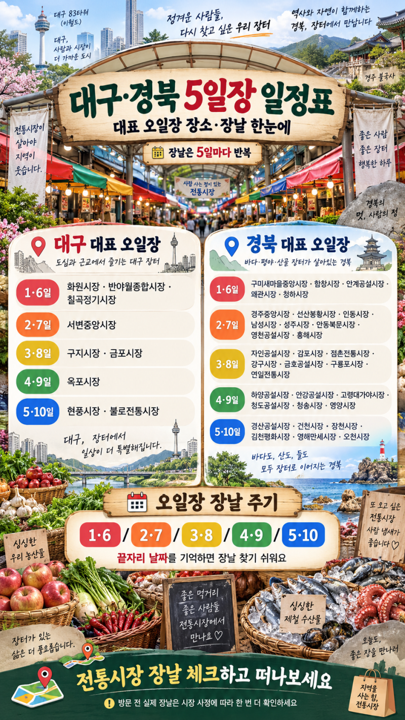 대구·경북 5일장 일정표 총정리 장날 한눈에 보기