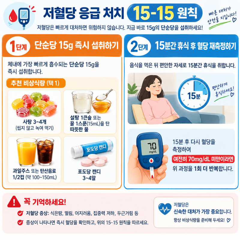 저혈당 쇼크 초기증상 5가지와 골든타임 응급 대처법 (사탕·포도당 섭취 요령)