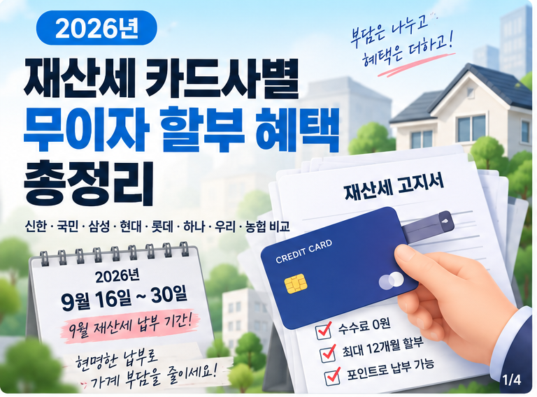 2026년 재산세 카드사별 무이자 할부 혜택 총정리 | 신한·국민·삼성·현대·롯데·하나·우리·....