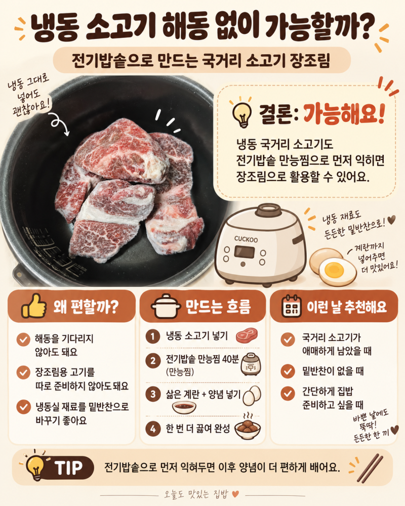 냉동 소고기 장조림 만들기 전기밥솥 만능찜 40분 레시피