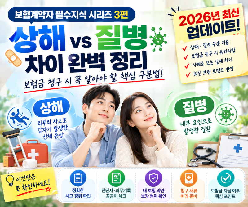 상해 vs 질병 차이 완벽 정리｜보험금 청구 전에 꼭 알아야 할 핵심(2026년 9월 기준)