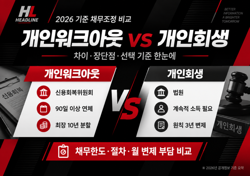 개인워크아웃 개인회생 차이와 장단점 비교, 빚 상황별 어떤 채무조정이 유리한지 정리