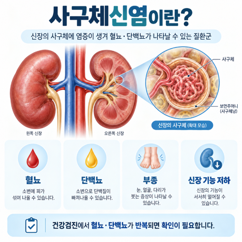사구체신염 증상, 원인, 검사, 치료, 혈뇨·단백뇨 관계 등 총정리