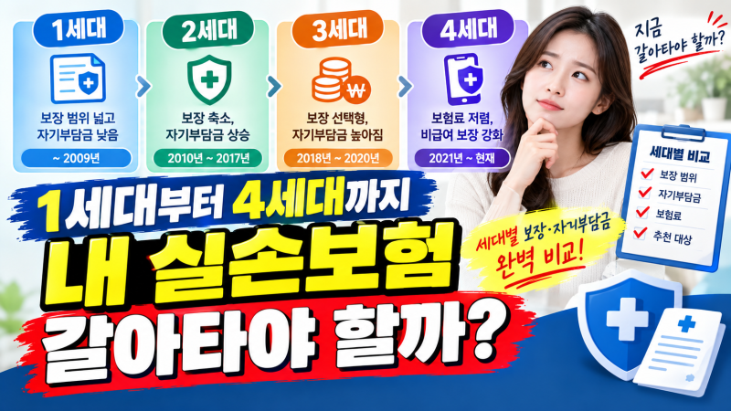 1세대부터 4세대까지 내 실손보험 갈아타야 할까? 세대별 보장·자기부담금 완벽 비교