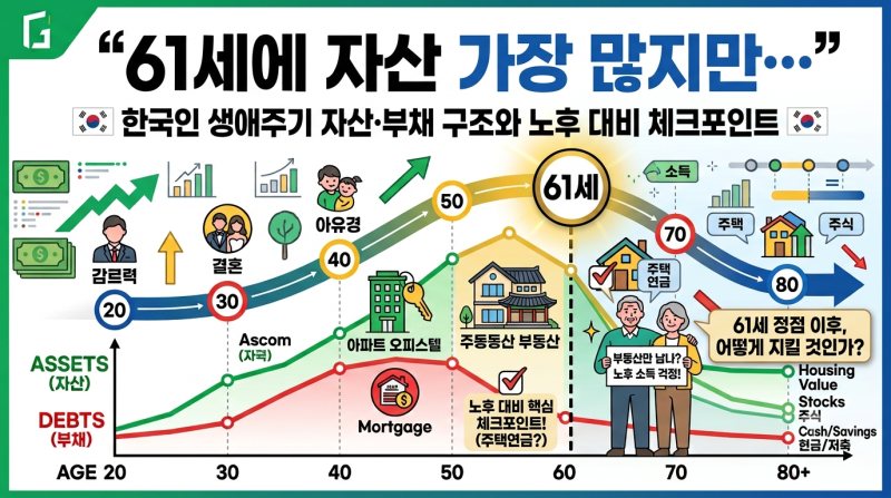 "61세에 자산 가장 많지만…" 한국인 생애주기 자산·부채 구조와 노후 대비 체크포인트